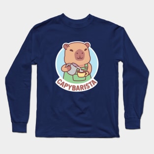 Cute Capybara Barista And Coffee Funny Pun Long Sleeve T-Shirt